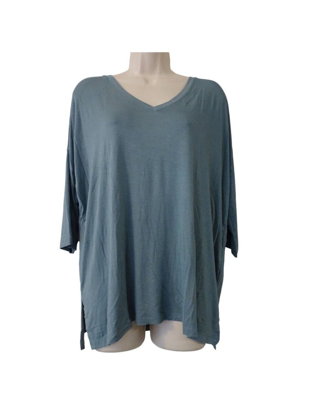 Double Zero Green Loose Fit VNeck Tunic Knit Top Size S Oversized Minimalist NEW
